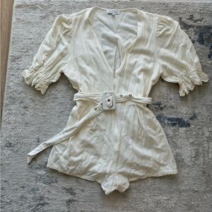 Emory Park White Linen Romper with Belt size Medium